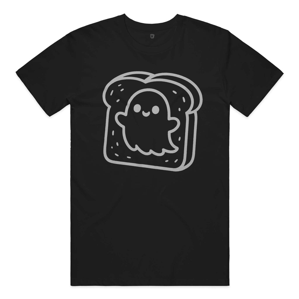 Big logo "Huck, The Ghost on a Toast" Cotton T-Shirt in Black and Grey