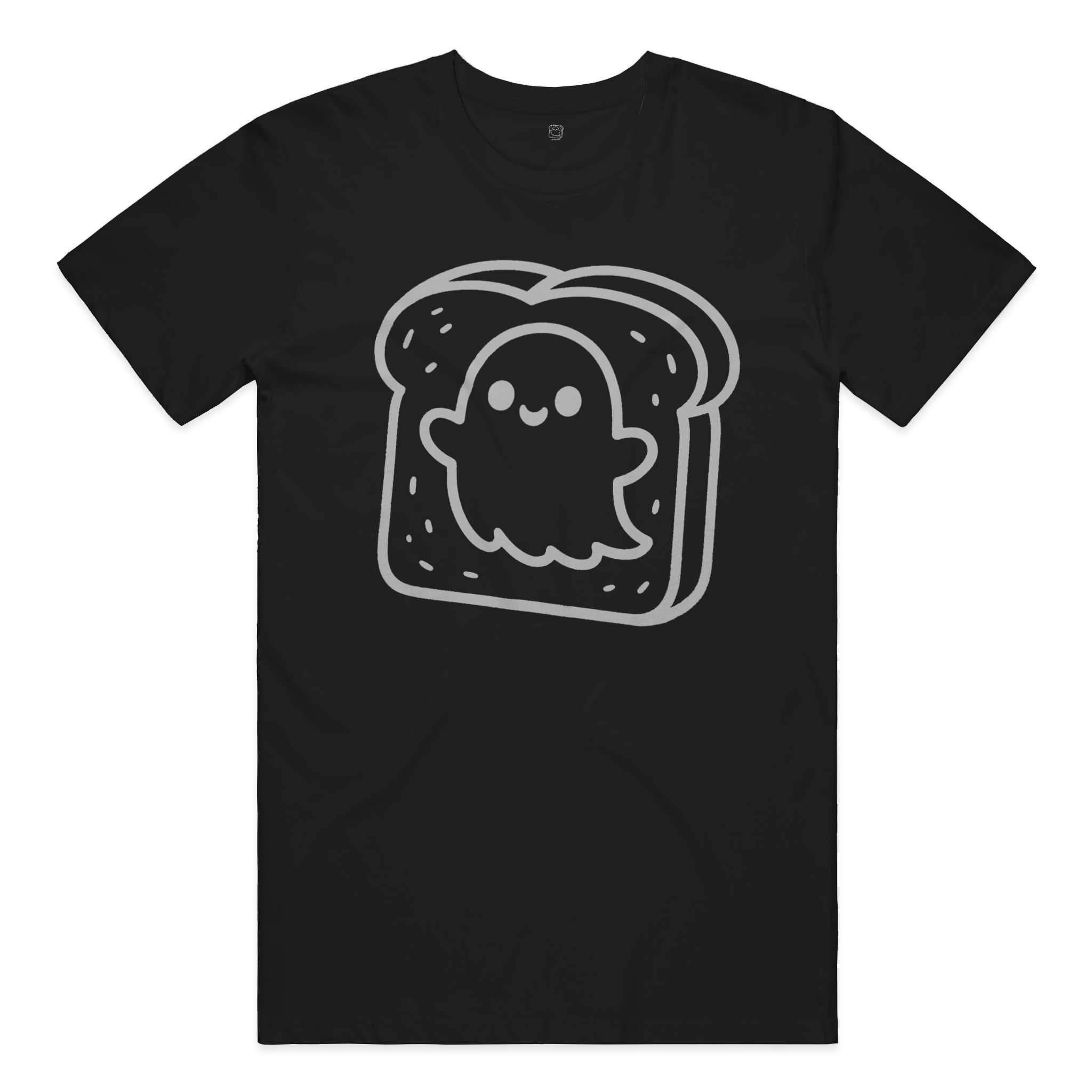 Big logo "Huck, The Ghost on a Toast" Cotton T-Shirt in Black and Grey