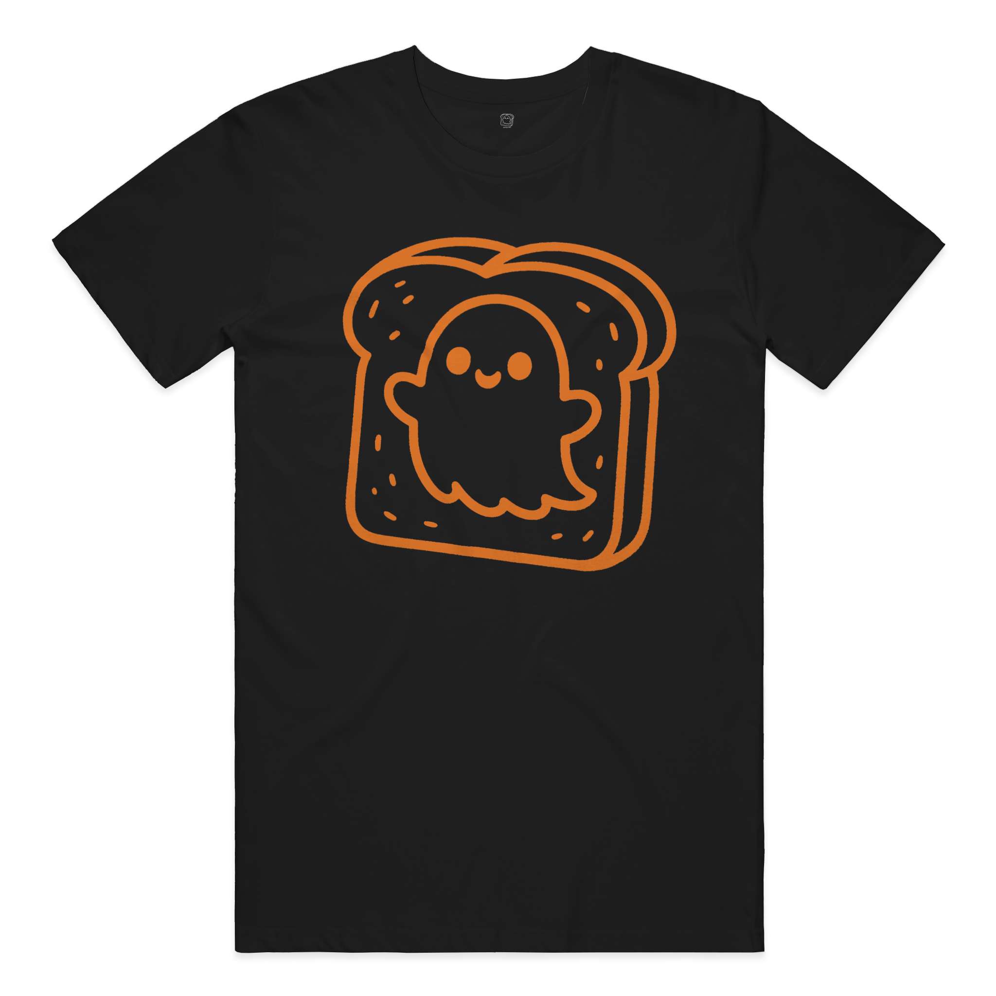 Big logo "Huck, The Ghost on a Toast" Cotton T-Shirt in Black and Orange