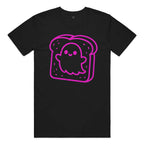 Big logo "Huck, The Ghost on a Toast" Cotton T-Shirt in Black and Pink