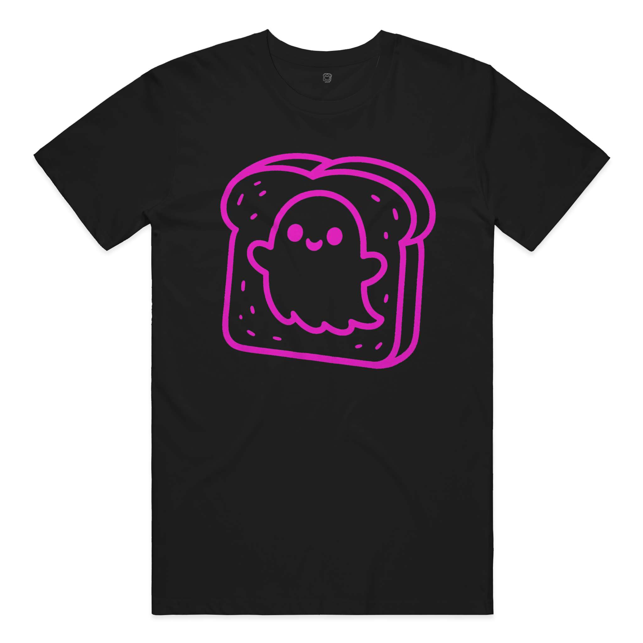 Big logo "Huck, The Ghost on a Toast" Cotton T-Shirt in Black and Pink