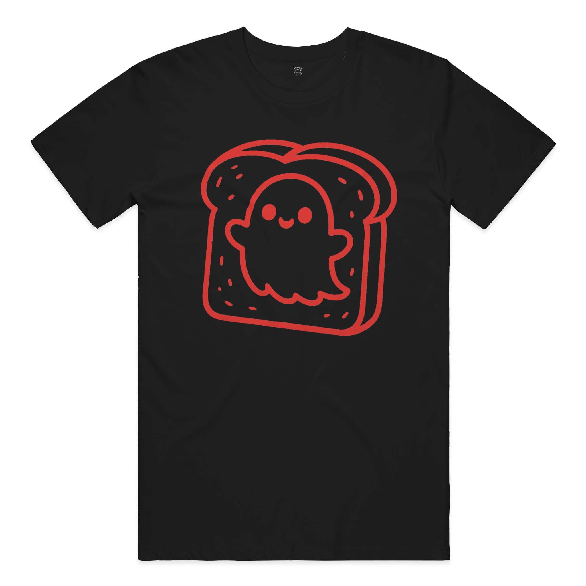 Big logo "Huck, The Ghost on a Toast" Cotton T-Shirt in Black and Red