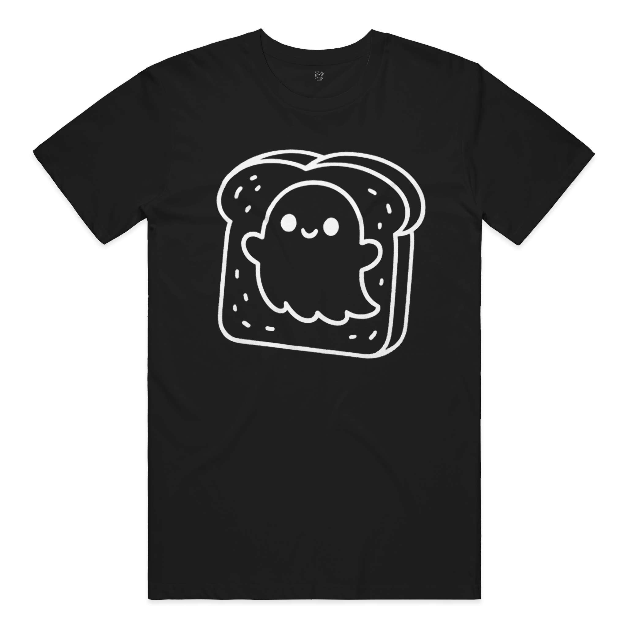 Big logo "Huck, The Ghost on a Toast" Cotton T-Shirt in Black and White