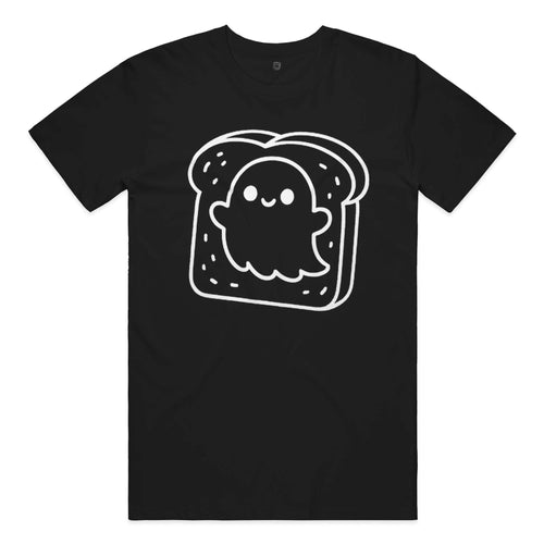 Big logo "Huck, The Ghost on a Toast" Cotton T-Shirt in Black and White