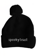 Black "Spookytoast" Pom Pom Knit Beanie